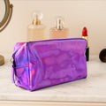 Waterproof travel cosmetic pouch with holographic finish for packing toiletries