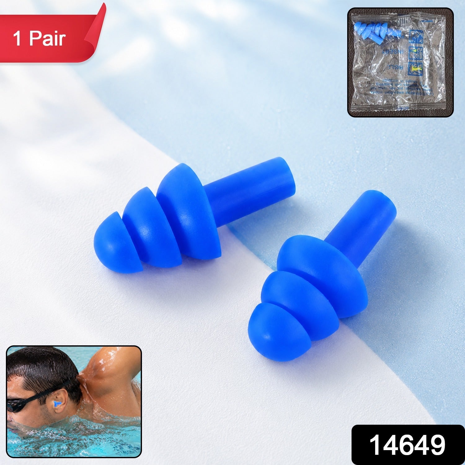 Men Swimming Ear Plugs Reusable Waterproof Silicone for Swimming (2 Pc)