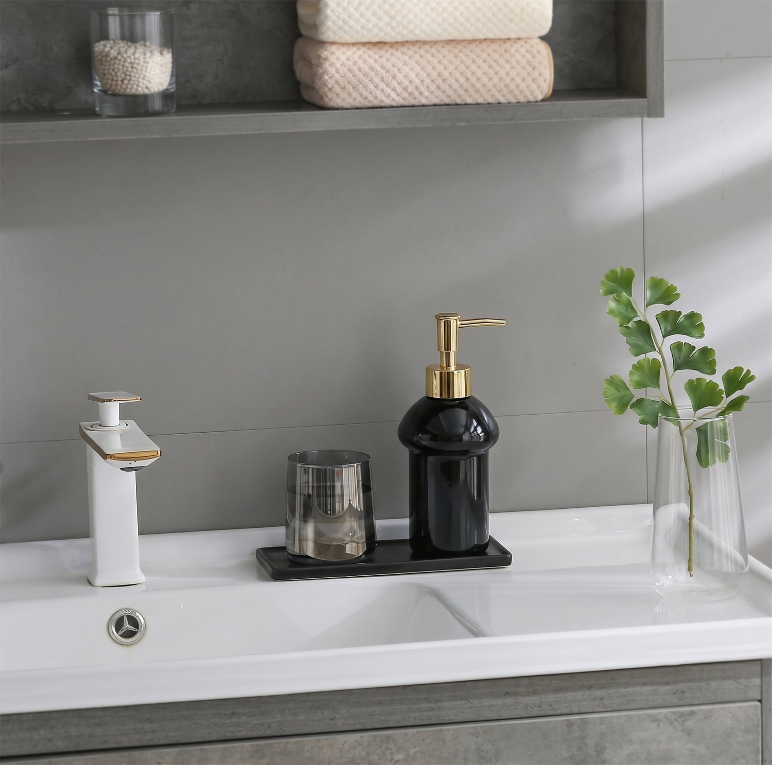 Elegant black glass pump bottle for hand wash and lotion