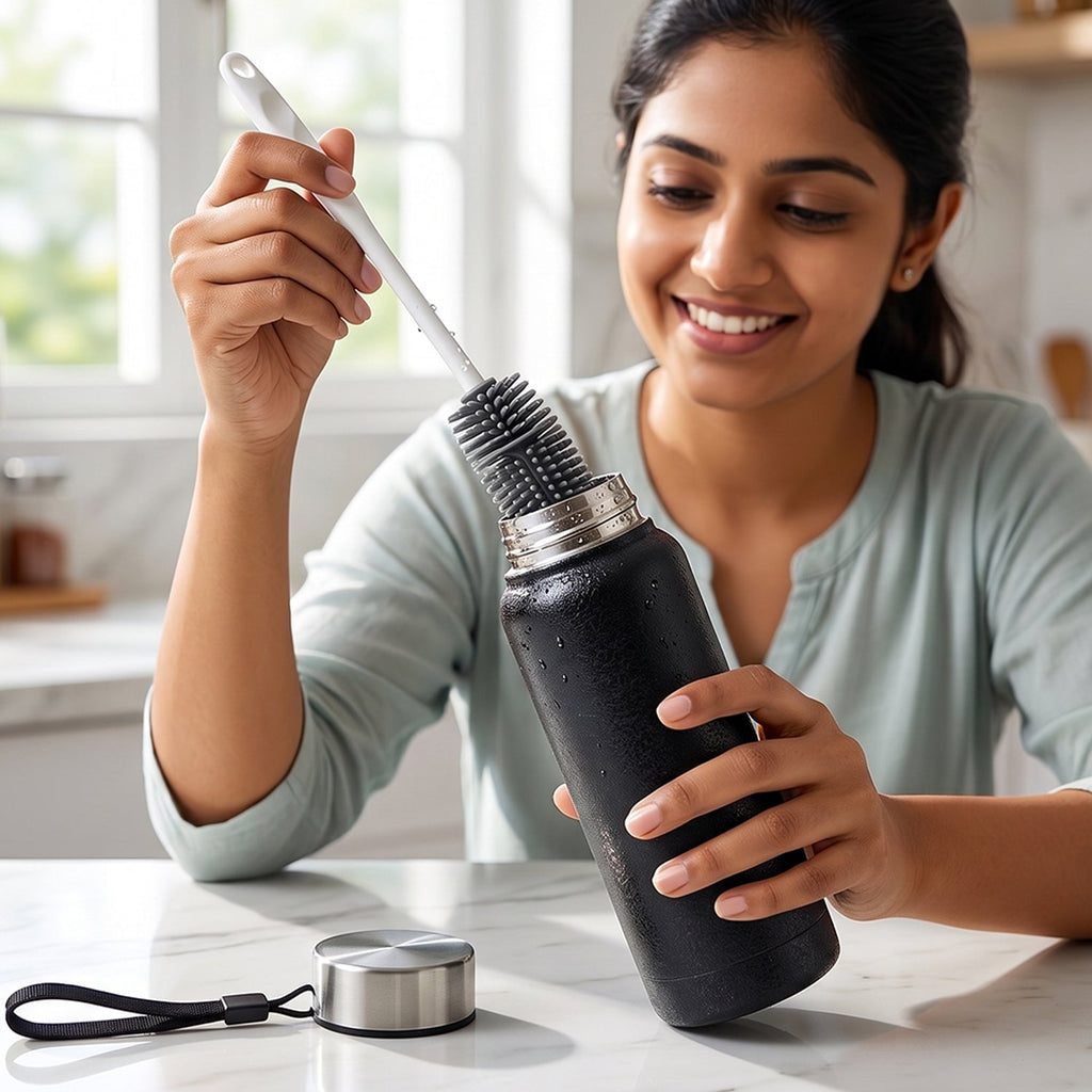 Complete stainless steel water bottle set with bonus and brush