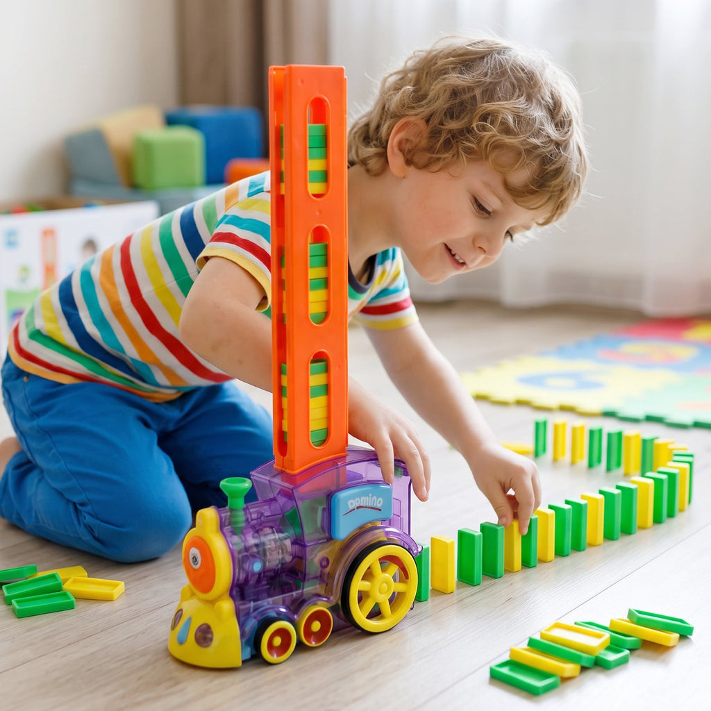 Automatic Domino Laying Train Engine Toy with Light and Music for Kids (1 Pc) view 7
