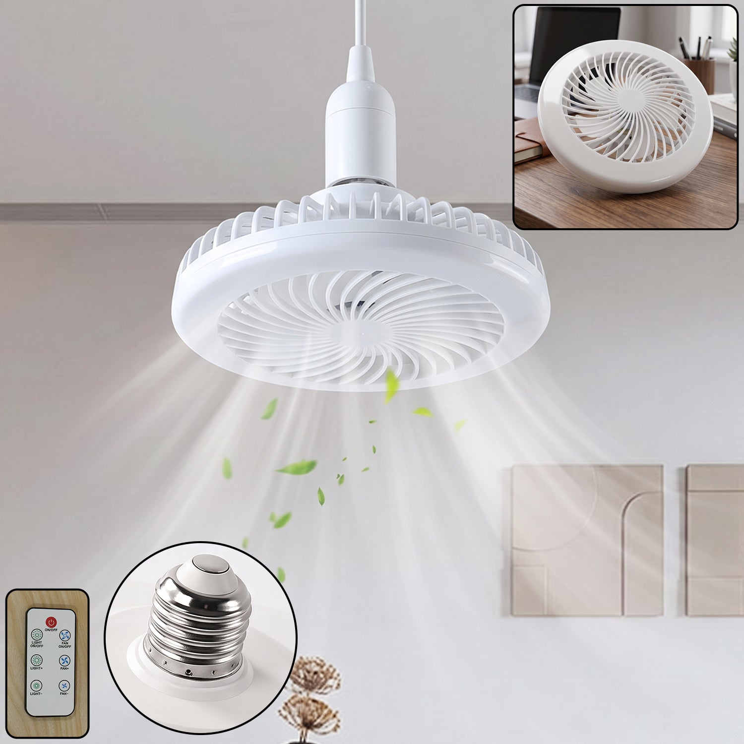 Remote control ceiling fan with light and E27 socket LED lamp for home (1 set)