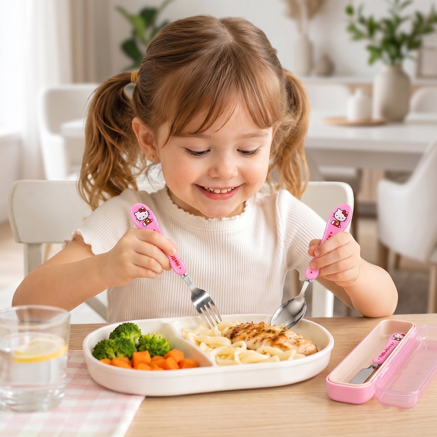 Durable 3 in 1 kids utensil set with storage case
