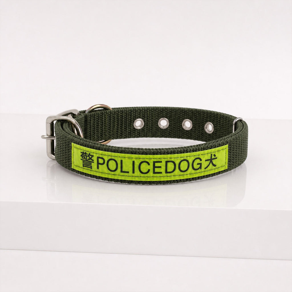 Size guide illustration for choosing the correct heavy duty nylon dog collar.