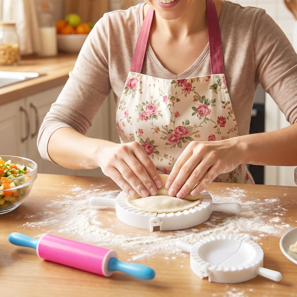 Plastic dumpling press with mini rolling pin for easy folding