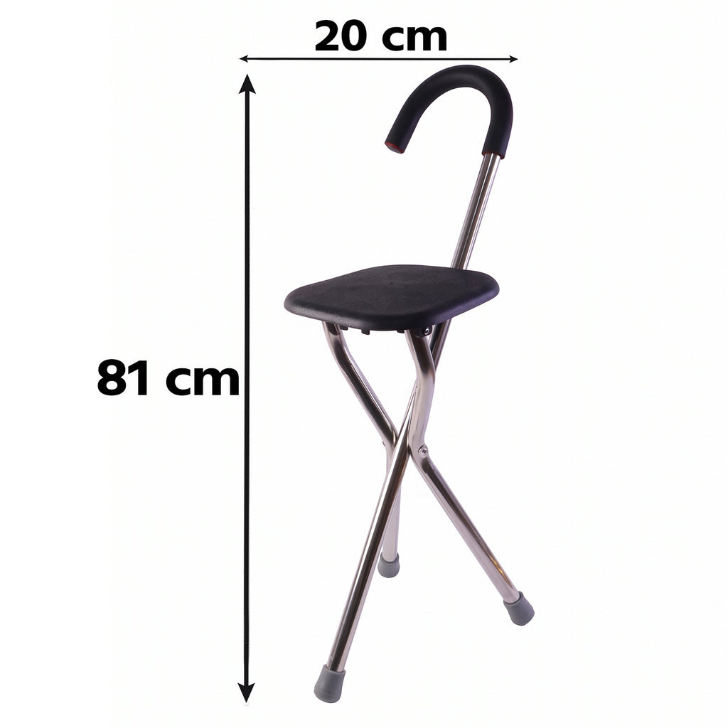 Compact 3 leg cane stool for travel, queues and short breaks