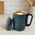 Stainless steel insulated mug with metallic finish and lid