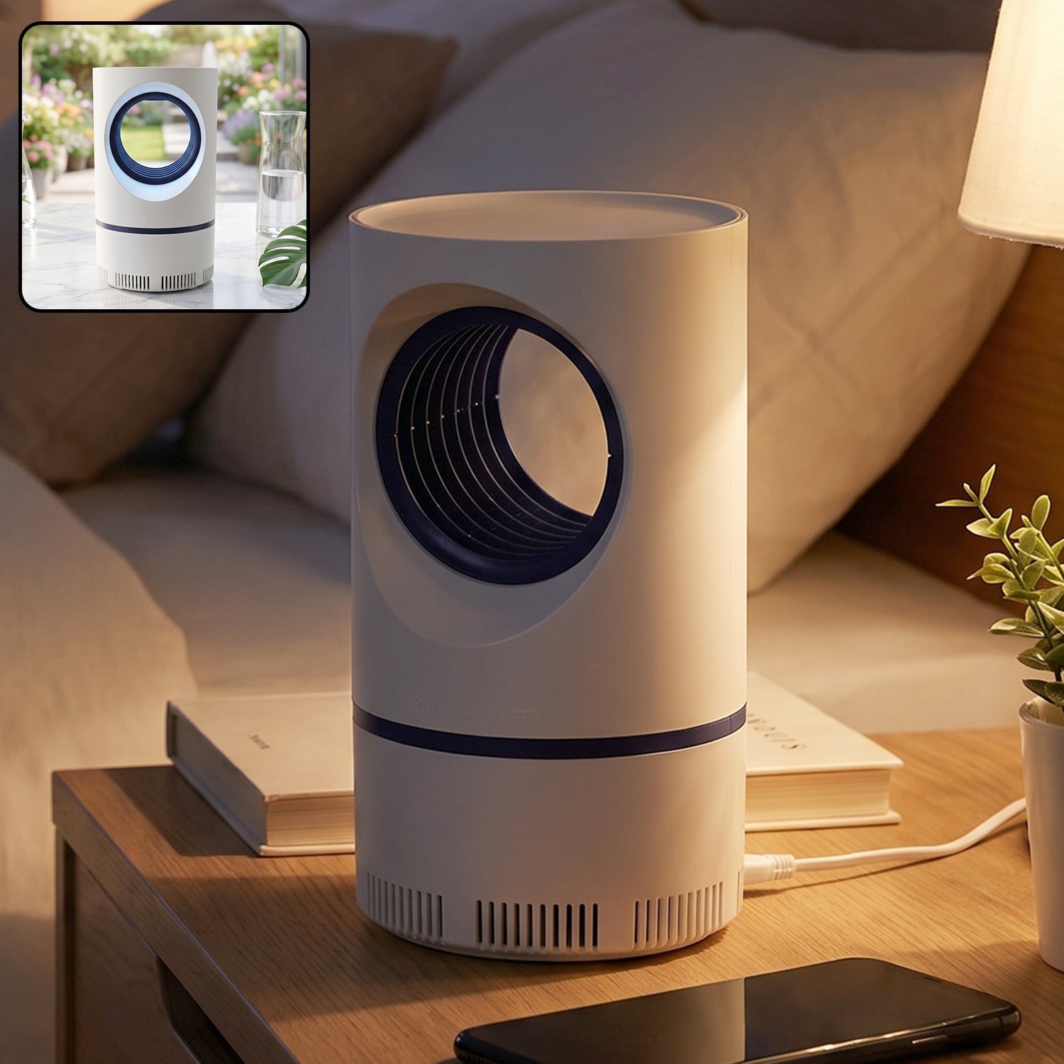 Electric USB mosquito killer lamp with powerful suction fan for indoor use.