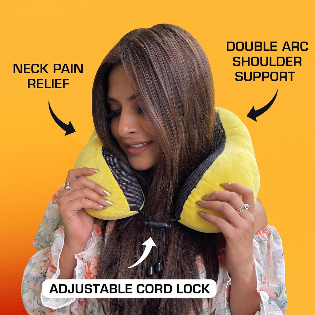 Soft yellow neck cushion for flights, cars and trains