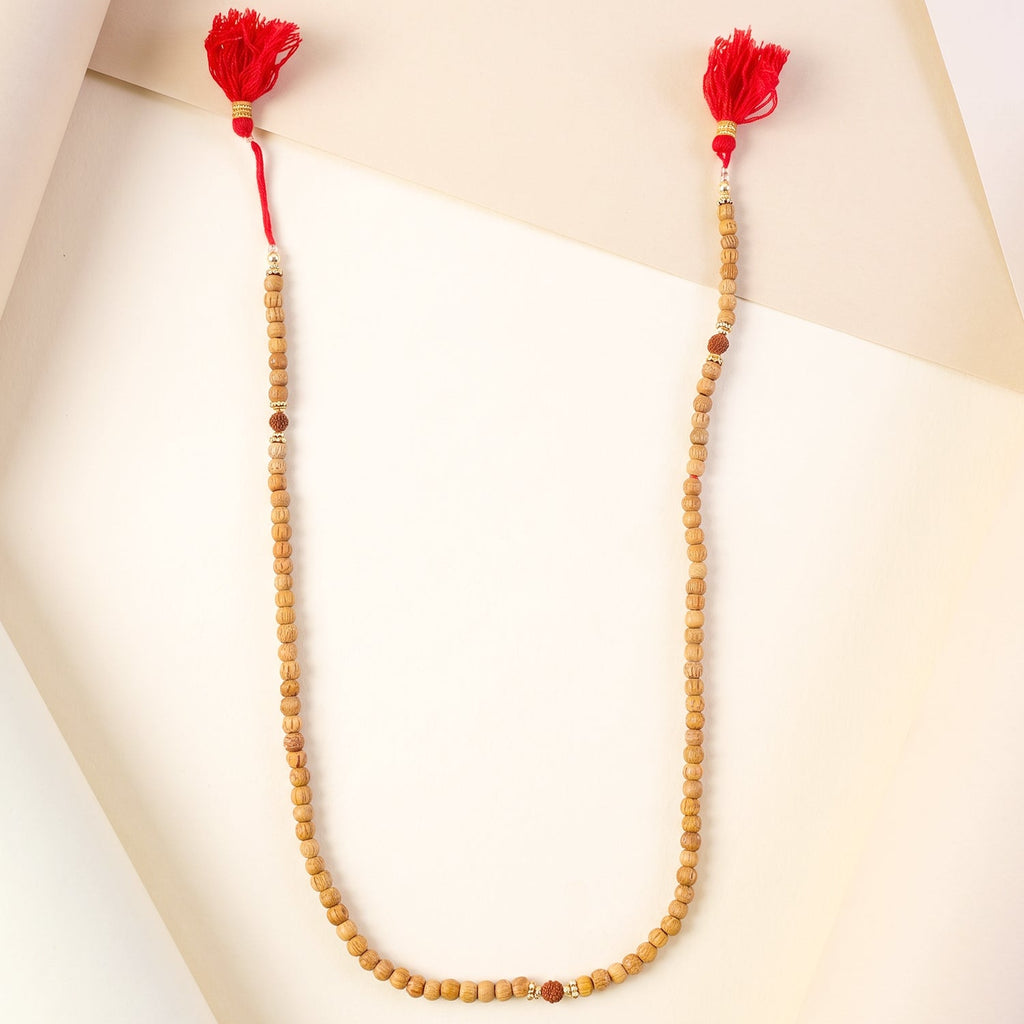 Sandalwood Mala with Rudraksha Beads, Chandan Japa Mala for Puja and Wear (1 Pc)