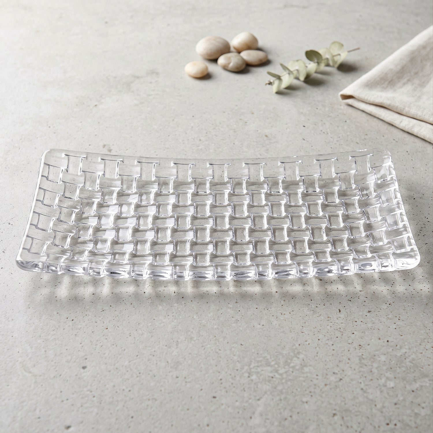 Clear 11 inch glass tray for serving fruit, dessert and starters