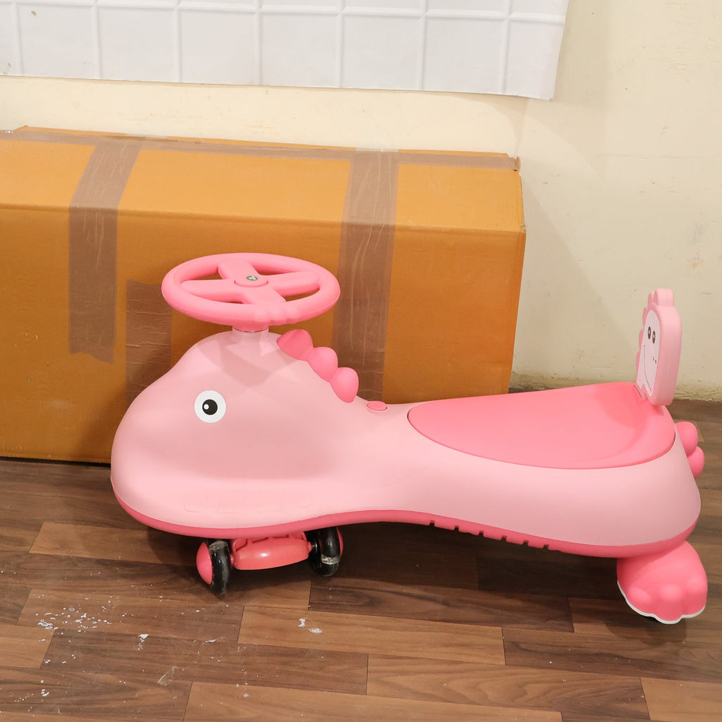 Kids swing scooter car with music and pink shark design