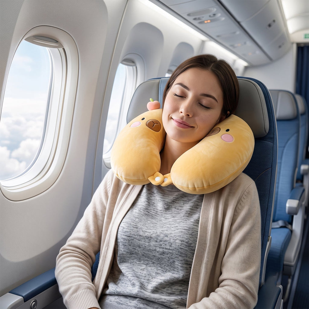 Soft toy style neck pillow for kids road trips and flights
