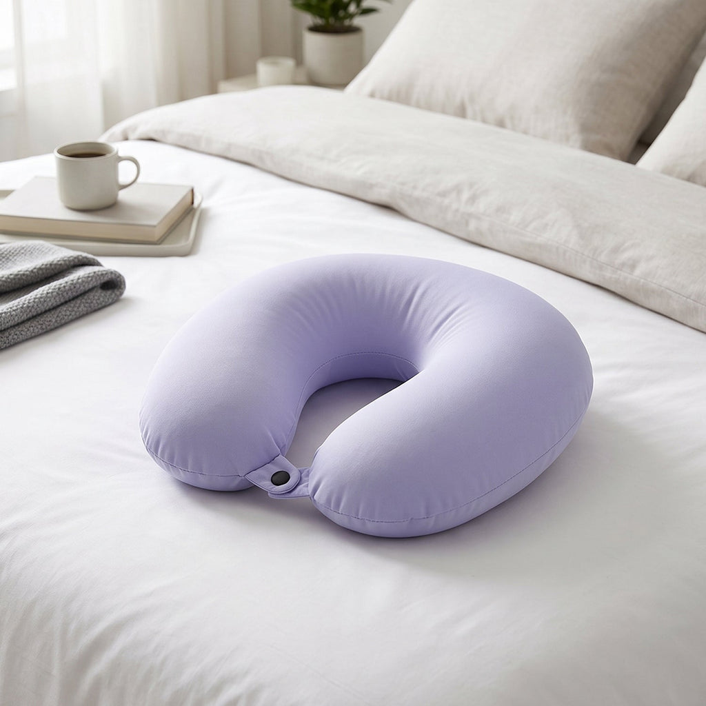 Comfortable neck rest cushion with snap fastening