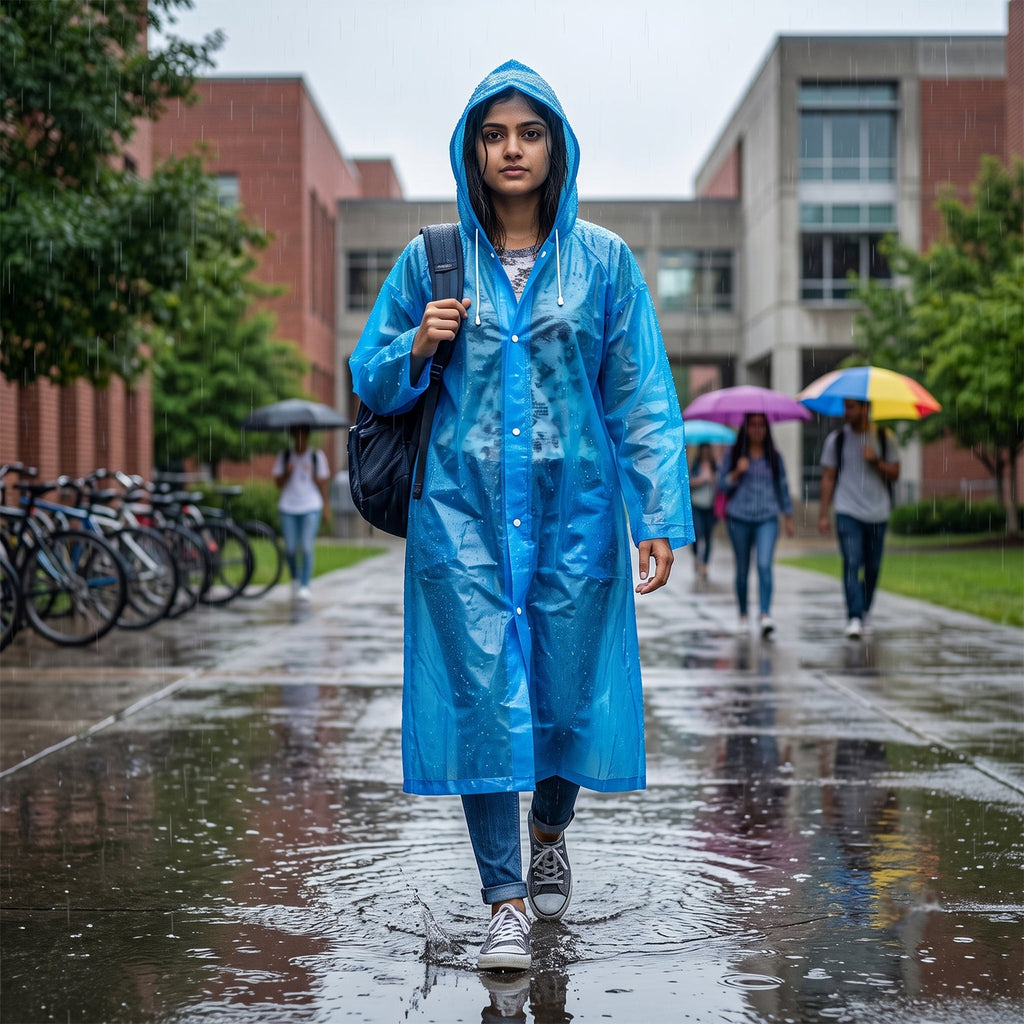 Blue EVA hooded rain coat