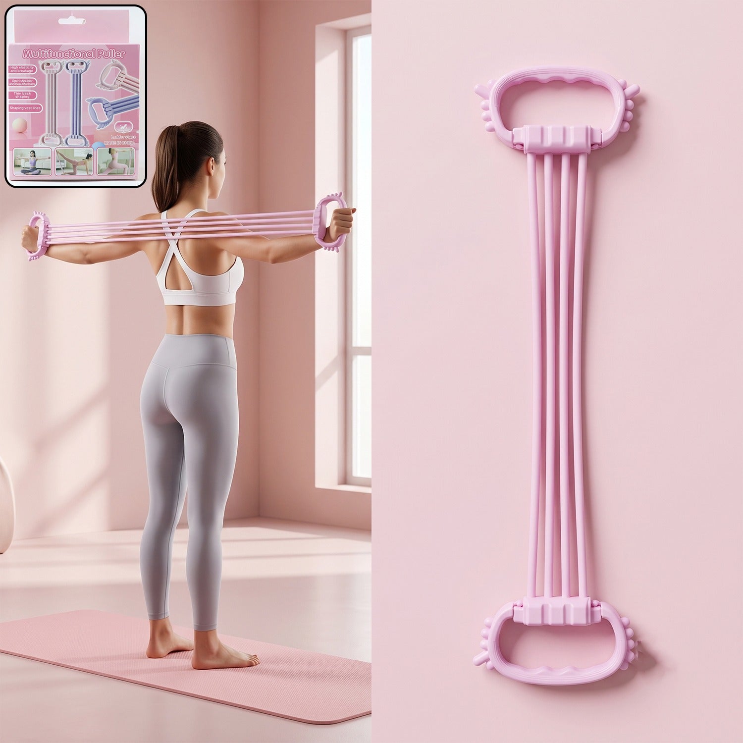 Multifunctional chest expander puller with 3 tube resistance band for home gym (1 pc)