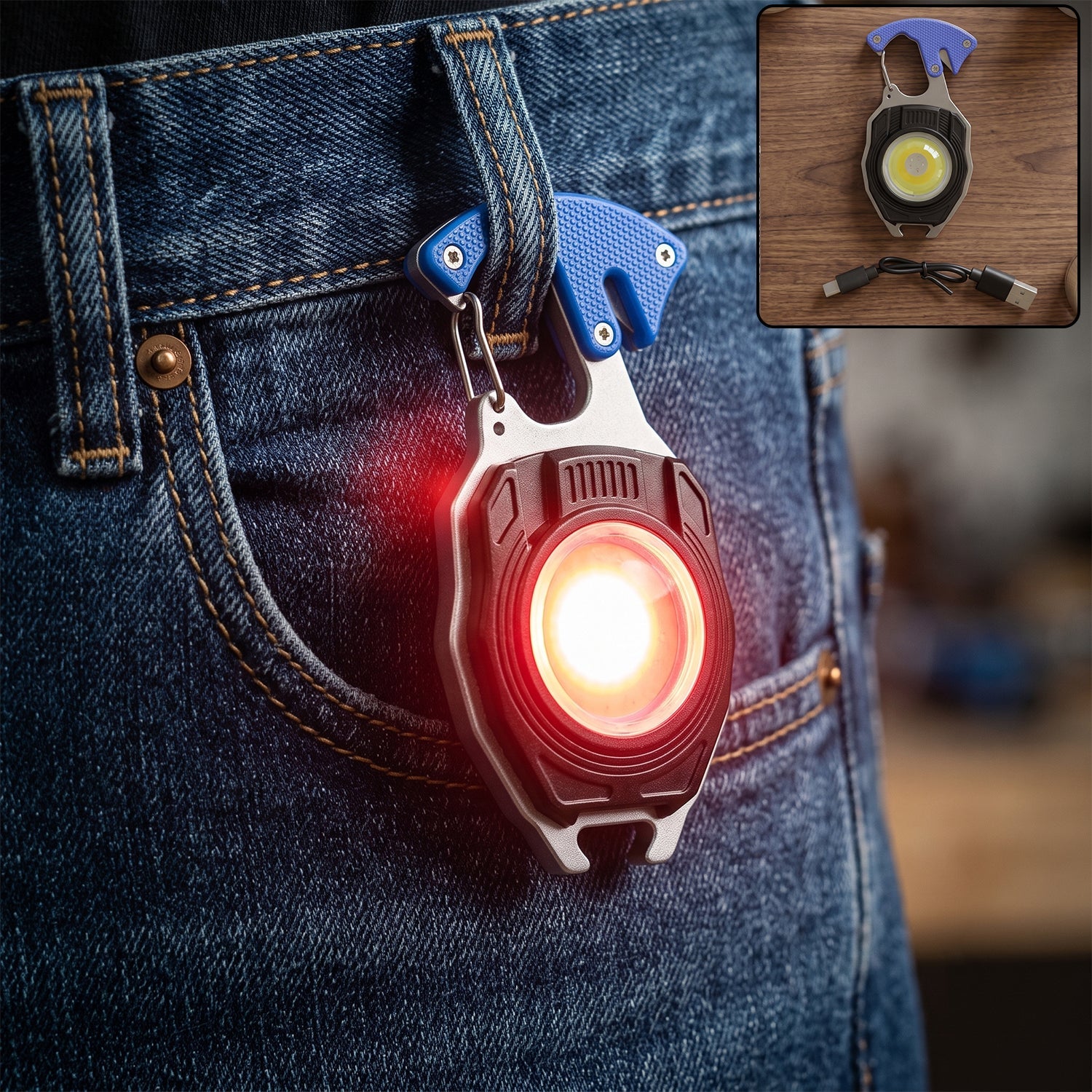 Travel LED Light Keychain Rechargeable Multifunction Mini Flashlight (1 Pc)