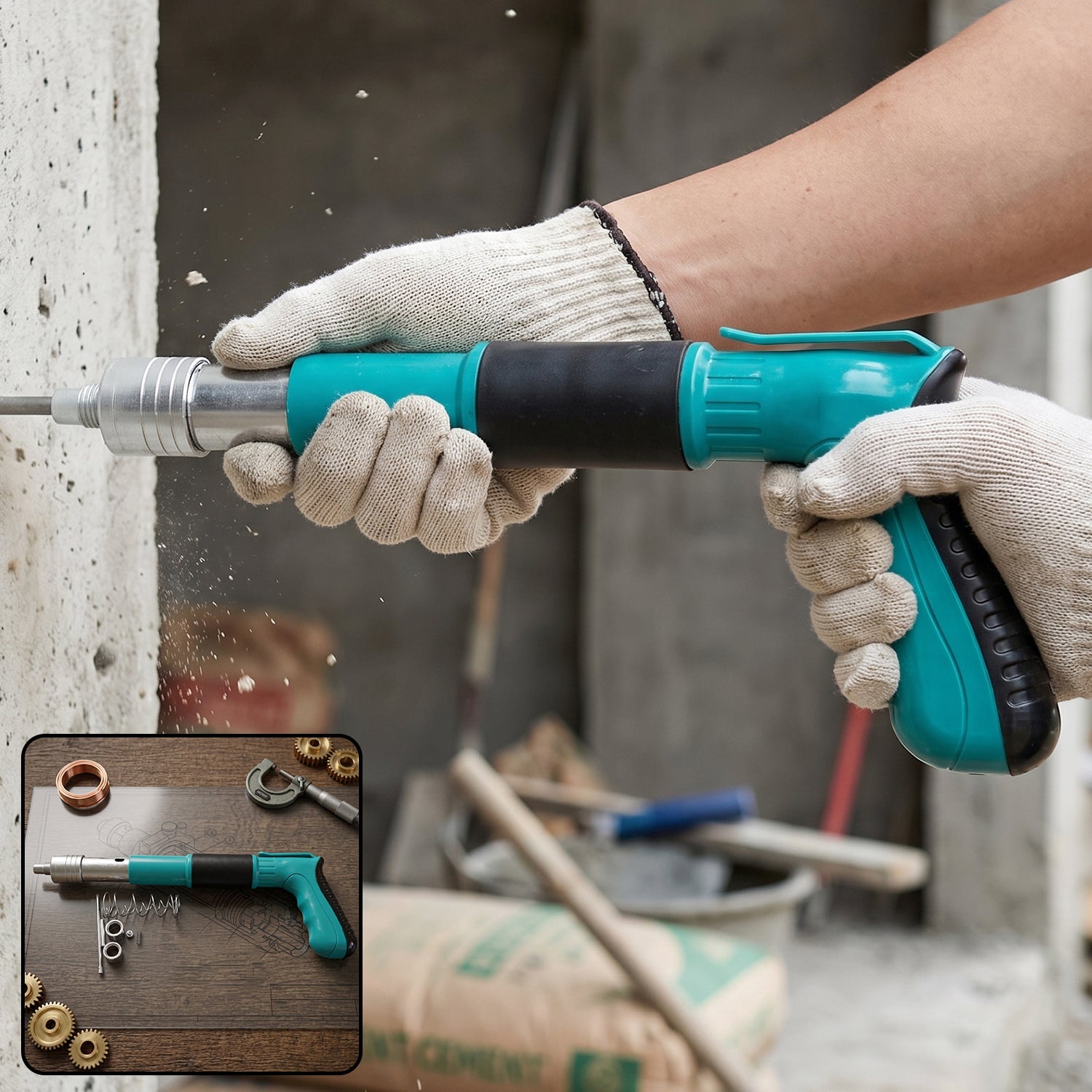 Manual wall fastening nail gun tool set with nails
