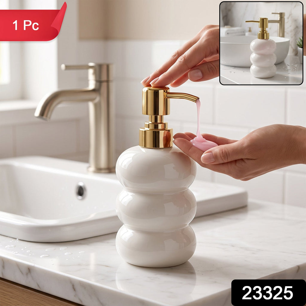 Refillable glass soap dispenser with gold pump for bathroom