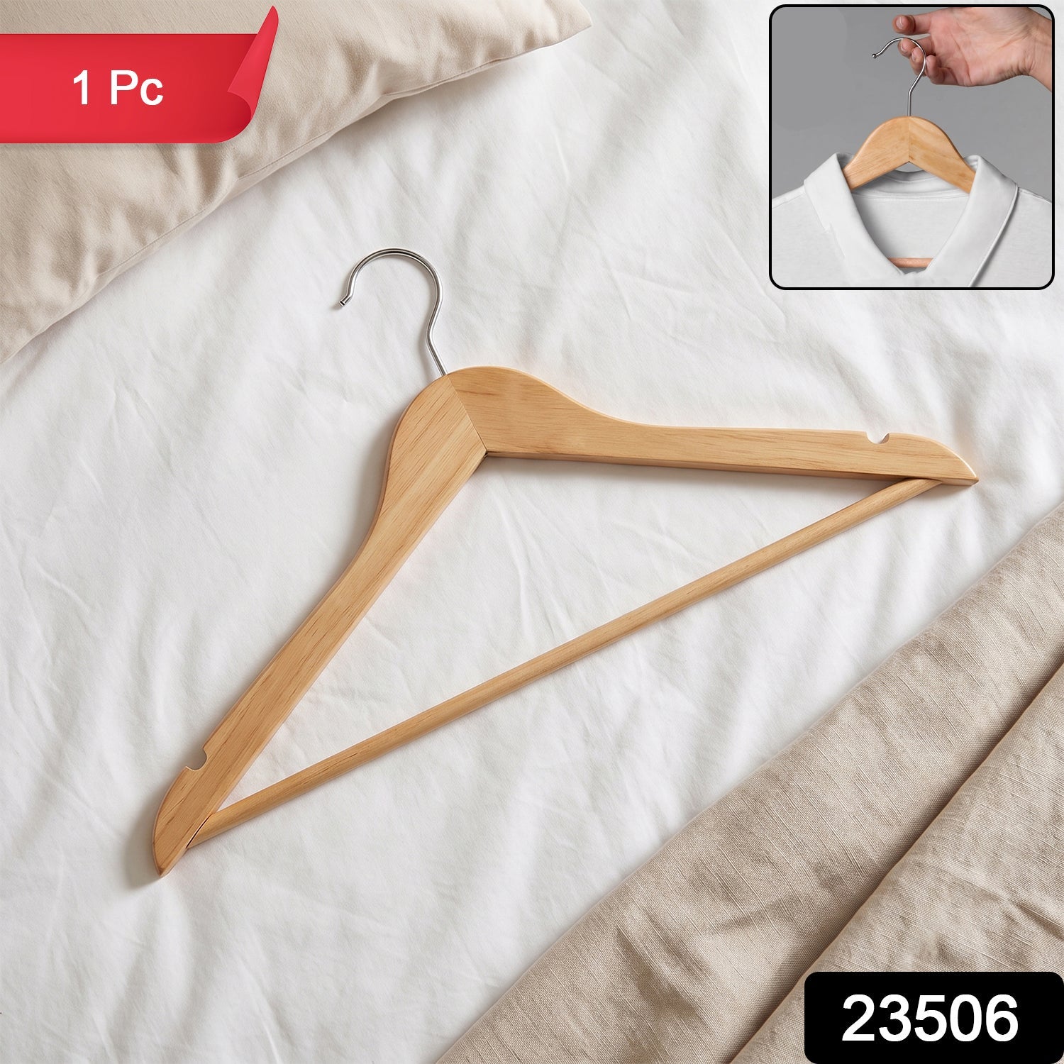 Solid wood coat hanger with trouser bar for shirts and suits