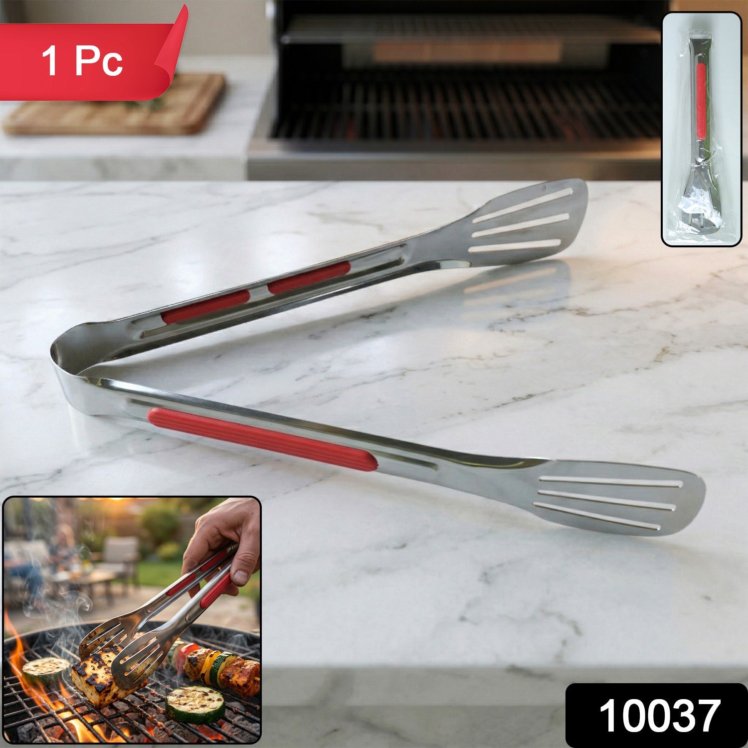 Durable steel cooking tongs designed for multipurpose kitchen tasks.
