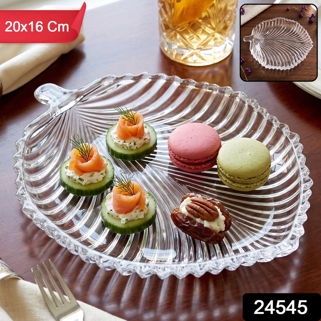 Leaf shaped glass platter for serving snacks, sweets and starters